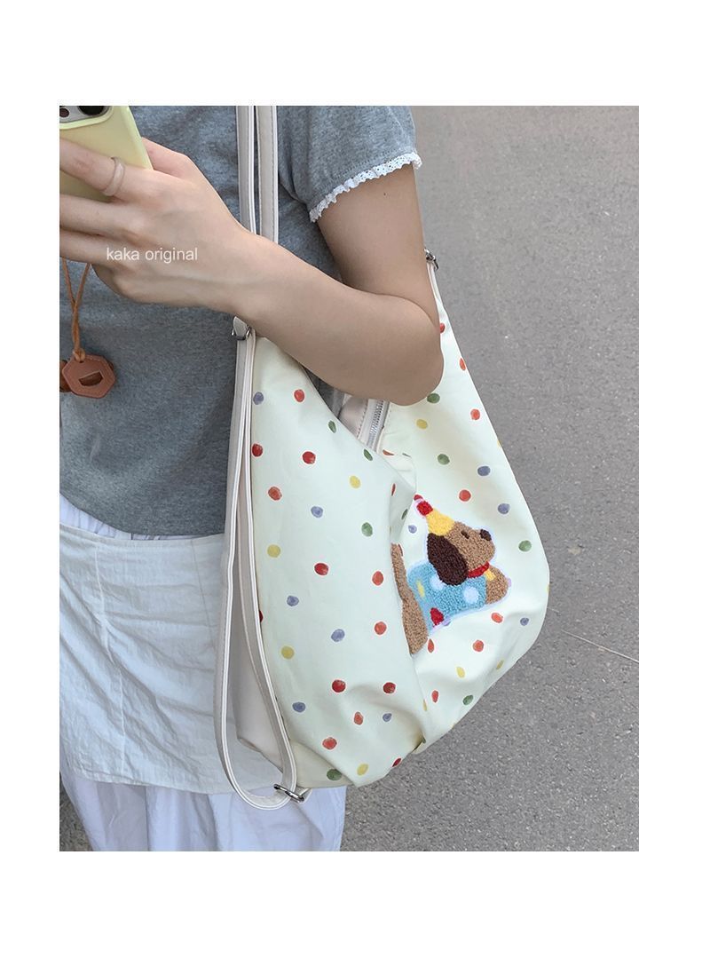 Borsa a tracolla singola in tela con motivo a cane bassotto, 2024, nuova borsa alla moda in stile college, casual, grande capacità_voghion.com