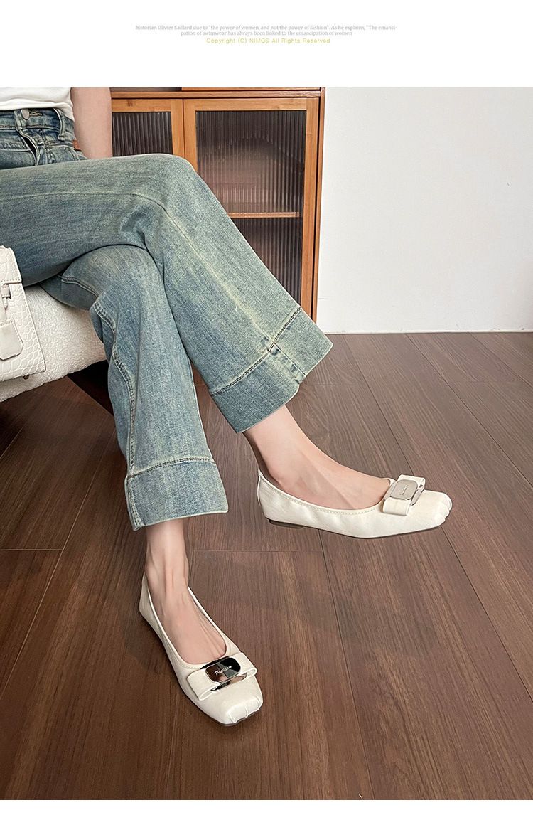 Zapatos de ballet de suela plana para mujer, con un solo pedal, ligeros y suaves, con temperamento francés, plateados_voghion.com