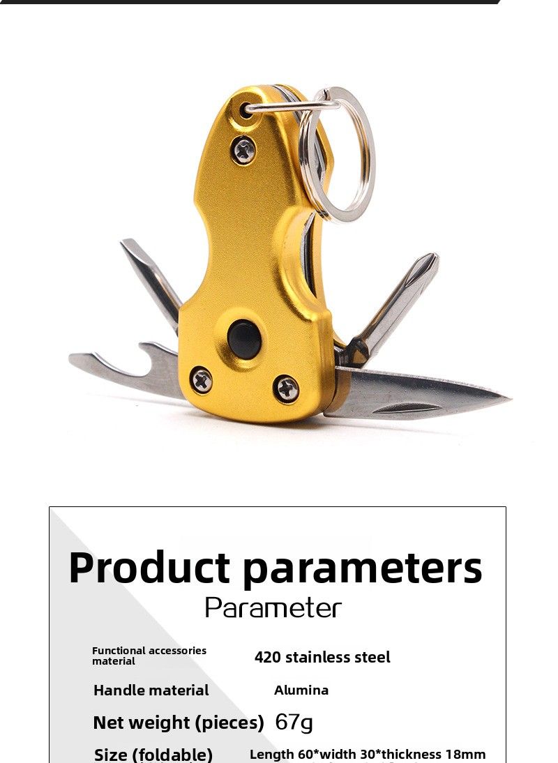 Multifunctional Keychain Outdoor 5-in-1 Mini Screwdriver Stainless Steel Tool Pocket Knife With LED_voghion.com