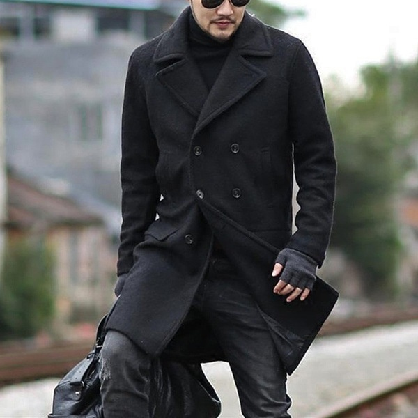 2023 Winter New Double Breasted Mid Length Men's Polo Fleece Trench_voghion.com