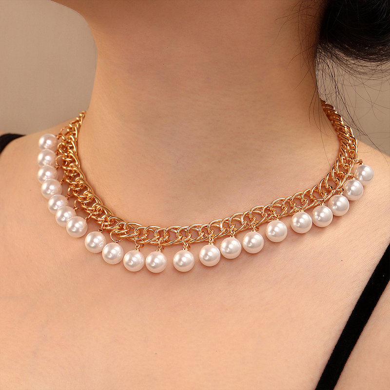 Designer Style Creative Personality Pearl Necklace Chain Layered Fashion Women's Necklace Neckchain Jewelry_voghion.com