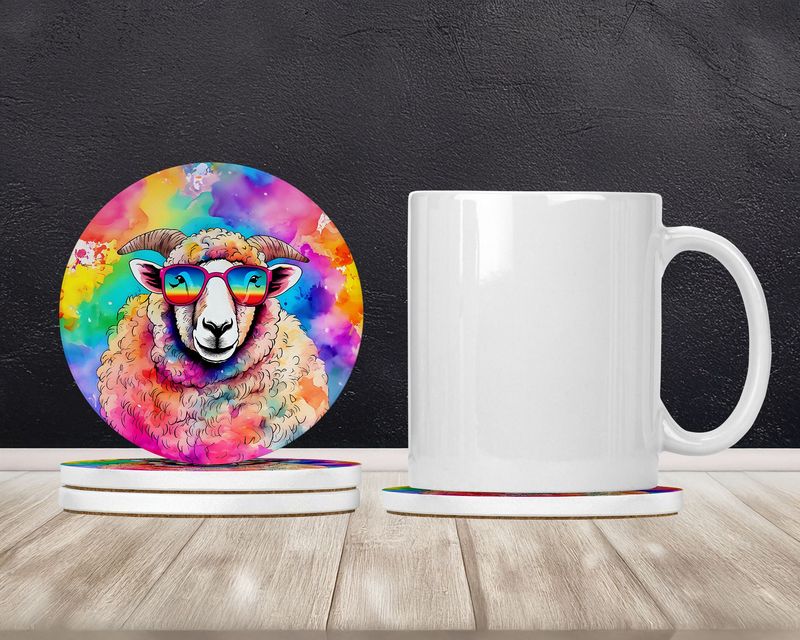 Hippie Animal Sheep Large Sandstone Coasters Pack Of 4 Absorbent Round Coasters Decor Gifts For Men Or Women, 4 In, Multicolor_voghion.com