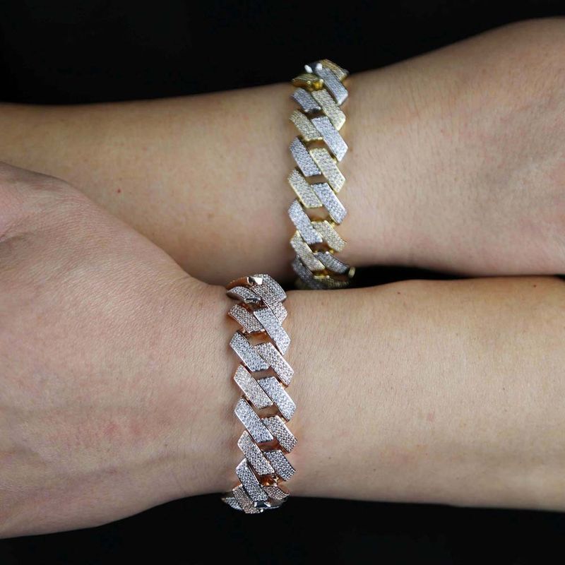 Pulsera de pareja de tendencia urbana de hip hop con hebilla grande de circonitas de tres filas de 19 mm_voghion.com