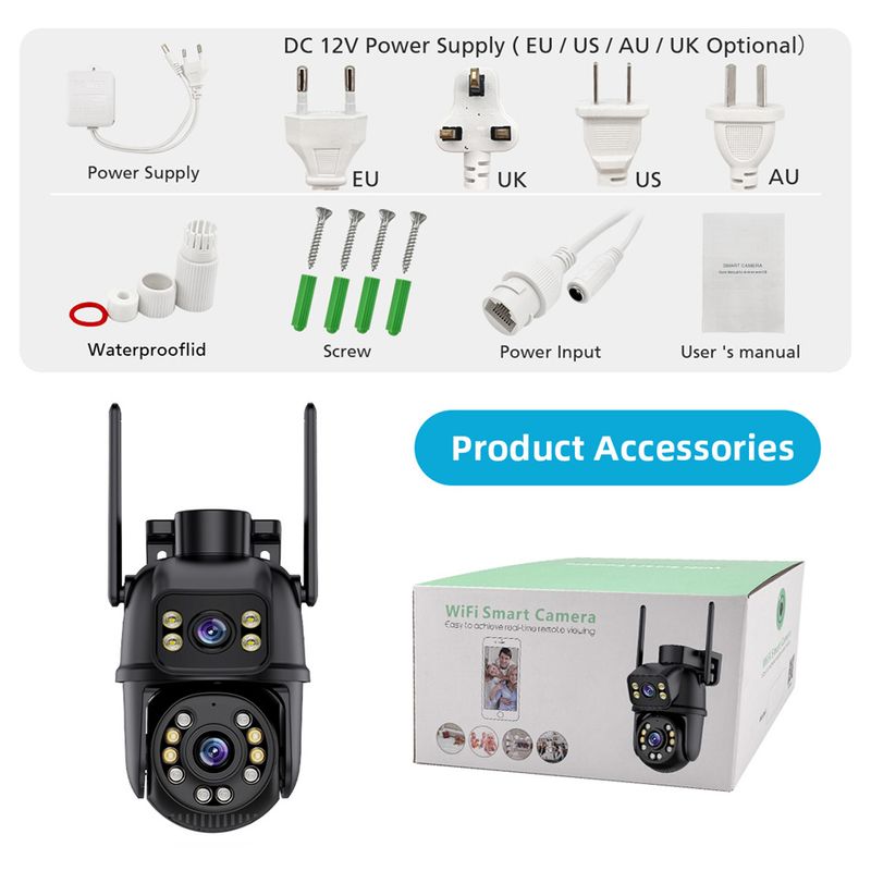 Icsee Gun Ball Bağlantılı Çift Lens İzleme Çift Ekran 360 Derece Açık Hava Su Geçirmez HD WiFi Top Makinesi Dürbün_voghion.com