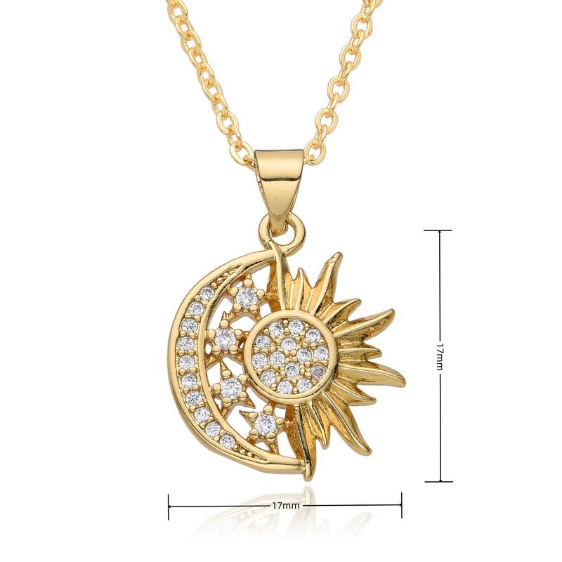 Nytt etniskt stil mikroinlagt zirkon sol- och månehalsband hänge ljus lyxig nischdesign kall nyckelbenskedja_voghion.com
