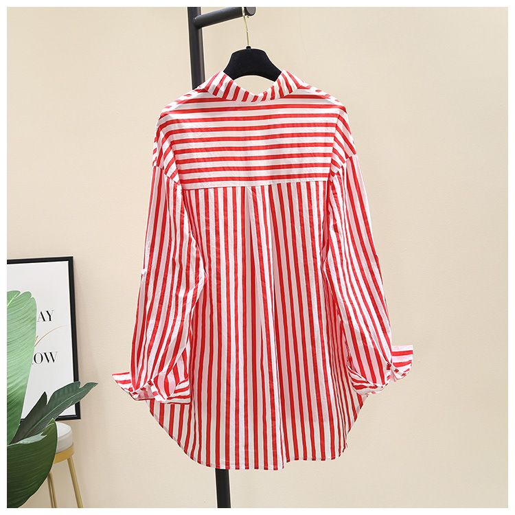 Lässiges Langarm-Streifenhemd für Damen – Locker sitzende Baumwollbluse für Frühling und Sommer – Elegantes Büro und Alltagskleidung_voghion.com