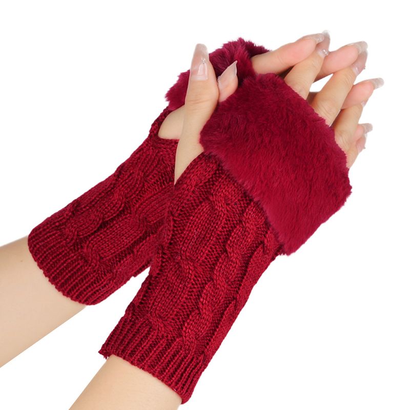 Women's Fingerless Velvet Gloves - Knitted 8-Shaped Twisted Design, Warm & Soft Wool For Autumn & Winter (Short Turn-Up Cuff, Stylish & Cozy)_voghion.com