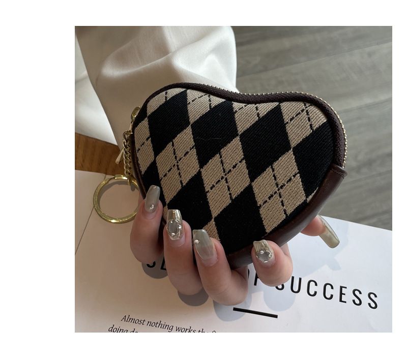 Portamonete in tela a righe vintage - Mini portafoglio classico a quadri per donna, compatto ed elegante da portare tutti i giorni_voghion.com