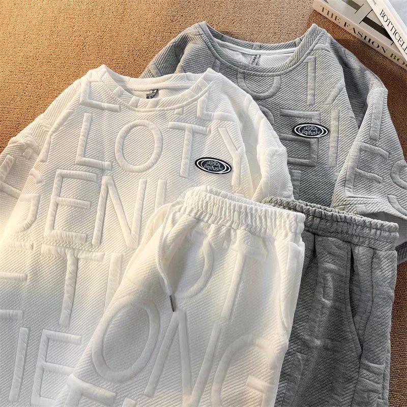 Teenager Kleeder Waffel Kostüm trendy Hallef Hosen loose Casual Sports Trend Basketball Fënnefpunkt Hosen_voghion.com