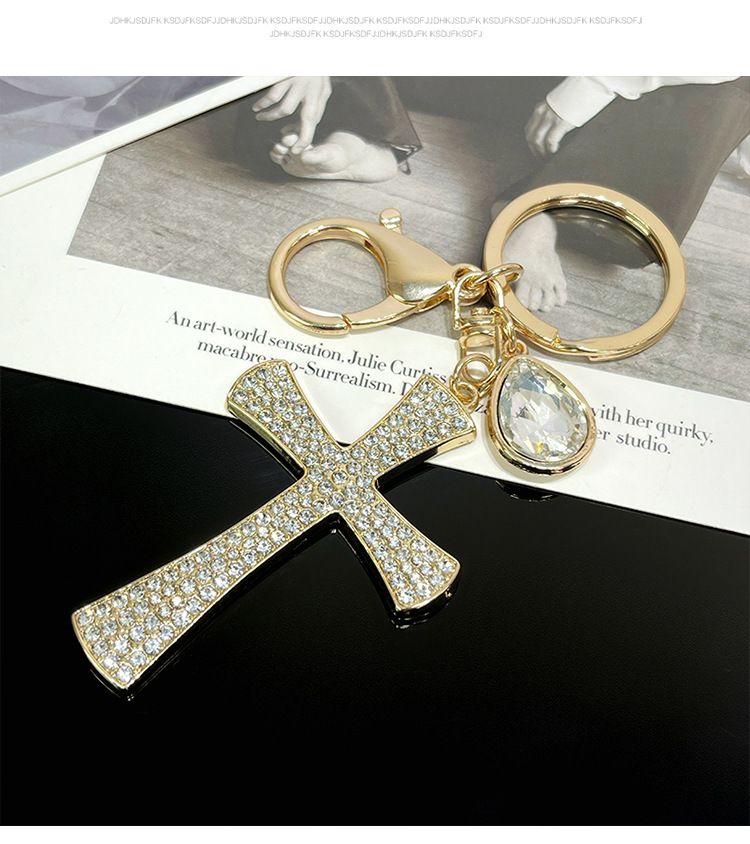 Trendy Neue Personalisierte Volle Diamant Kreuz Form Auto Keychain Anhänger Mode Tasche Dekoration Geschenk_voghion.com