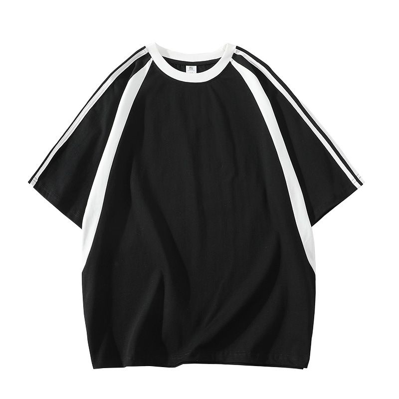 Maglietta estiva alla moda, a maniche corte, casual, ampia, con blocchi di colore, a collo rotondo, in cotone, per coppia_voghion.com