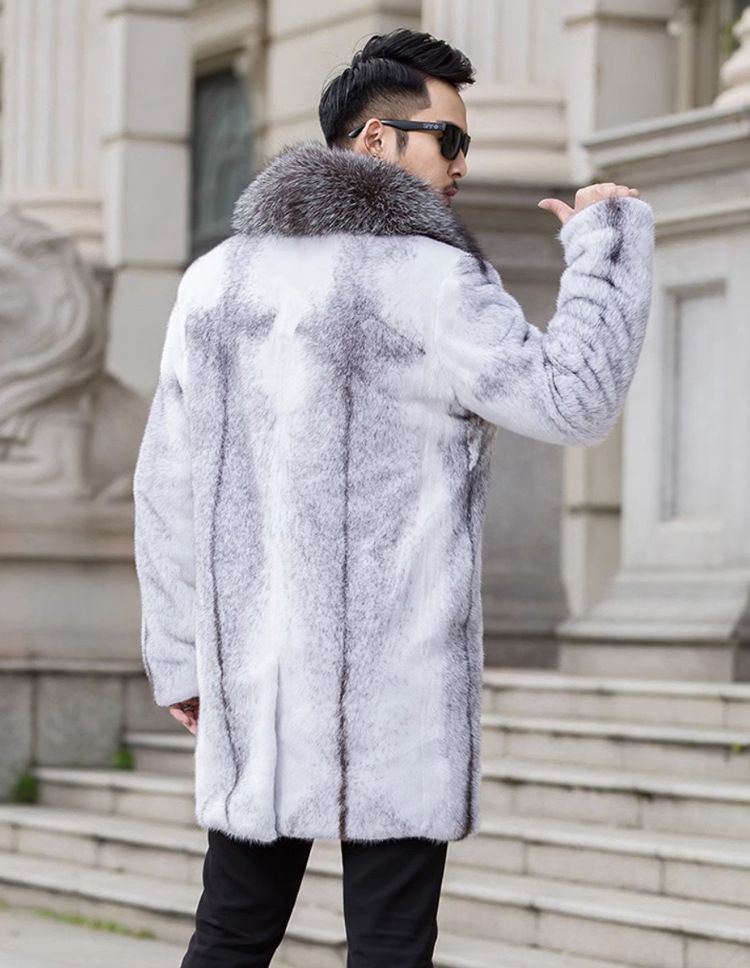 Herrenbekleidung Herren Mittellanger Nerzmantel, Ganze Nerzkreuz-Nerz-Fuchspelzkragenjacke, Lässige Nerzpelz-Reißverschlussjacke_voghion.com