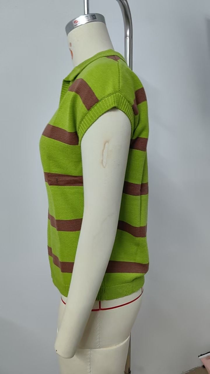 Gilet a righe casual da donna con risvolto_voghion.com