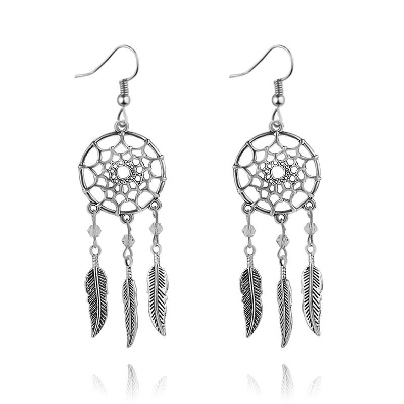 Collier chaud de commerce extérieur chaîne de clavicule féminine personnalité de la mode européenne et américaine attrape-rêves pendentif en plumes collier boucle d'oreille accessoires_voghion.com