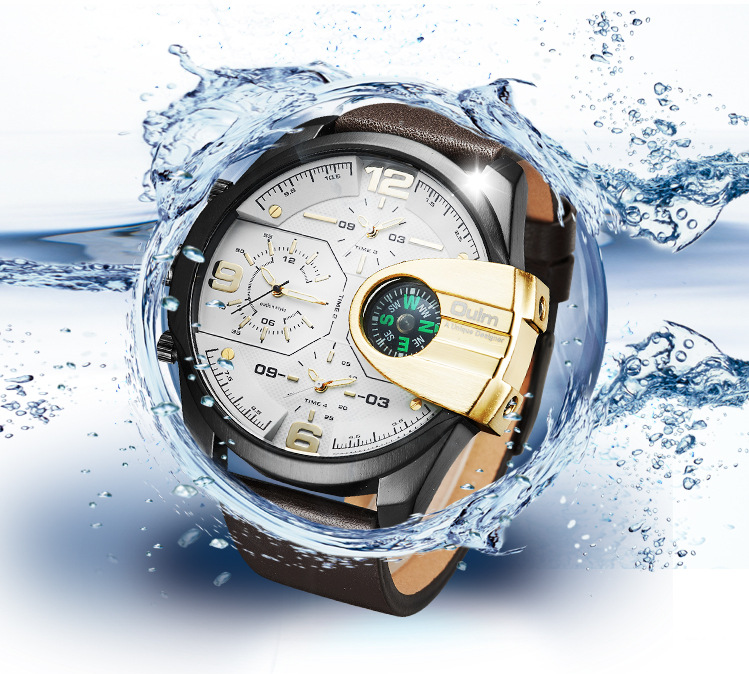 Luxuriöse Herren-Quarzuhr mit Kompass und GMT-Funktion, 58 mm großes Zifferblatt, Echtlederarmband, 30 m wasserdicht – Größen verfügbar_voghion.com