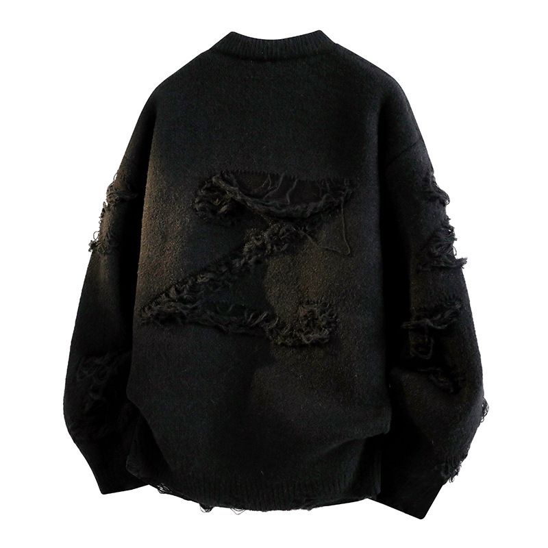 Crewneck Sweater Men's Autumn And Winter Fashion Tassel Loose Knitted Sweater Japanese Style Retro Lazy Sweater Jacket_voghion.com