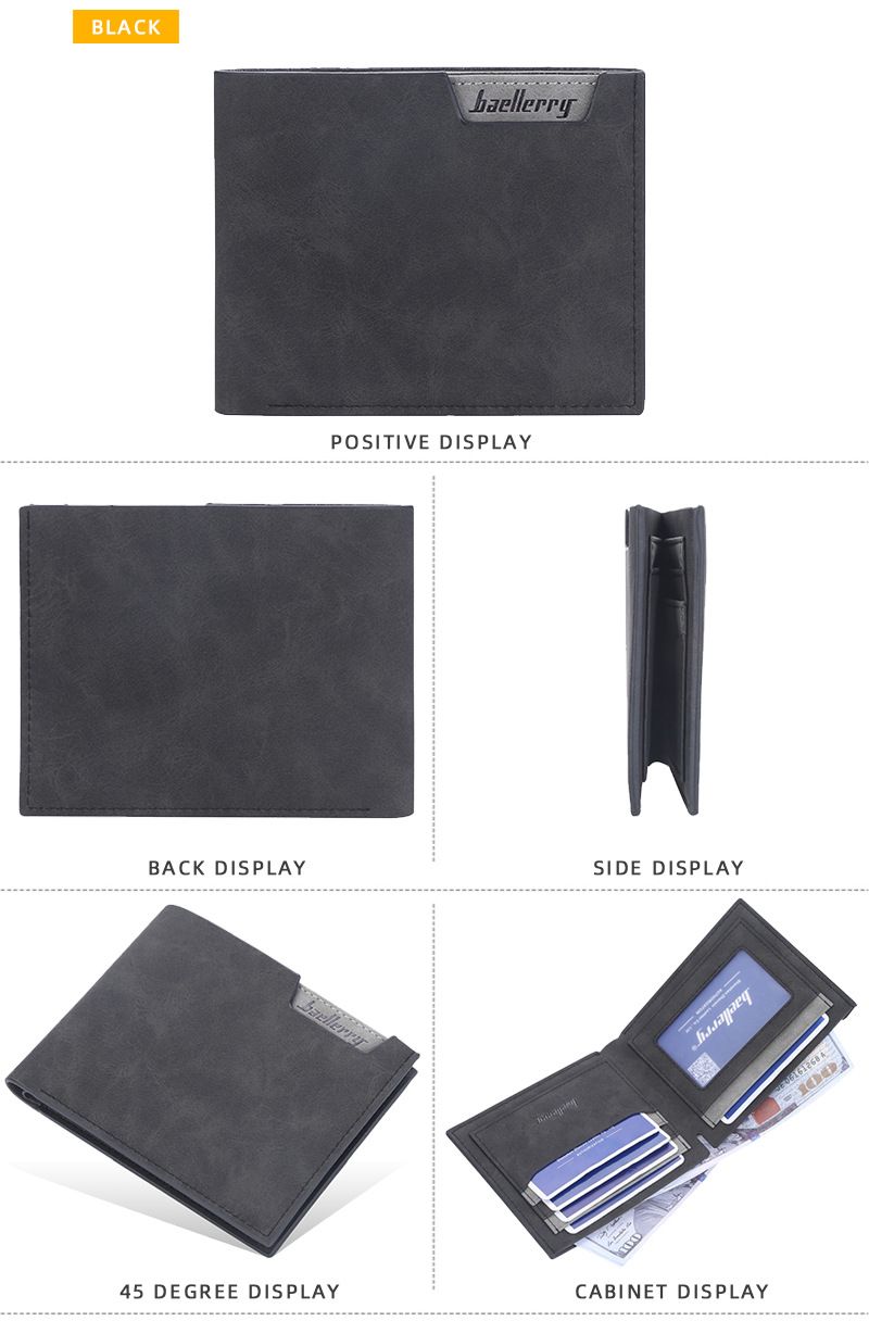 BAELLERRY Neue kurze Herrenbrieftasche mit mehreren Karten, offene Brieftasche aus mattiertem Leder, Jugendkartentasche für Männer_voghion.com