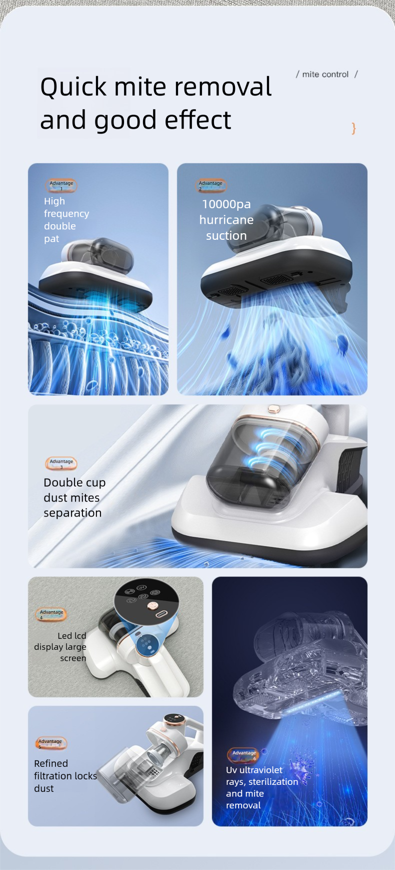 Aspirateur à main sans fil Xingou - Machine de stérilisation anti-acariens à double pulsation UV_voghion.com