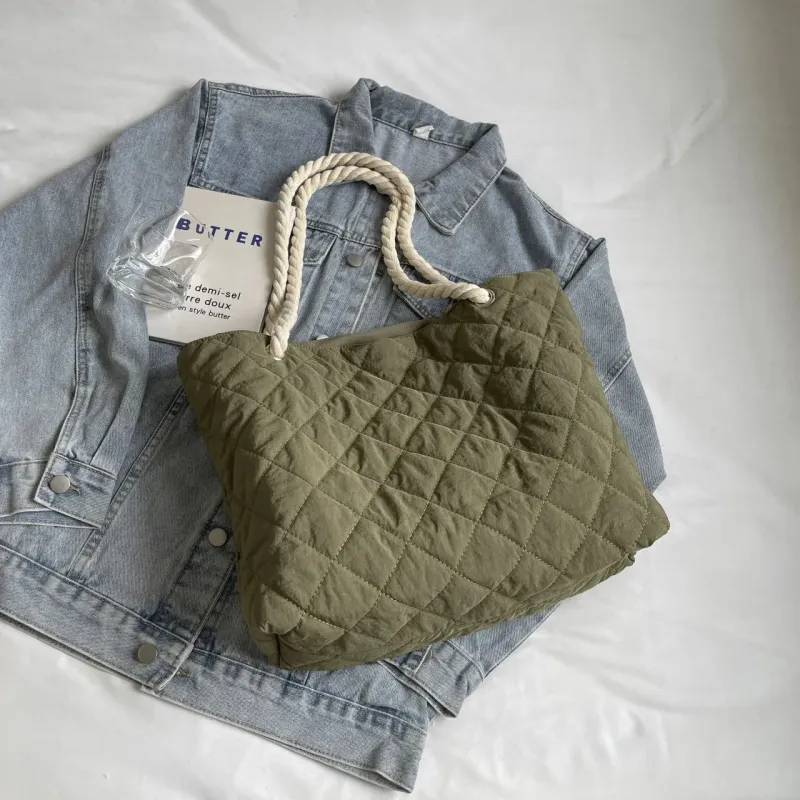 Herbst und Raute Lässige Baumwollkleidung Stofftasche Baumwolle Gepolsterte Leinwand Für Frauen Winter Herbst Einkaufstasche Geldbörse Weibliche Handtasche Mit Reißverschluss_voghion.com