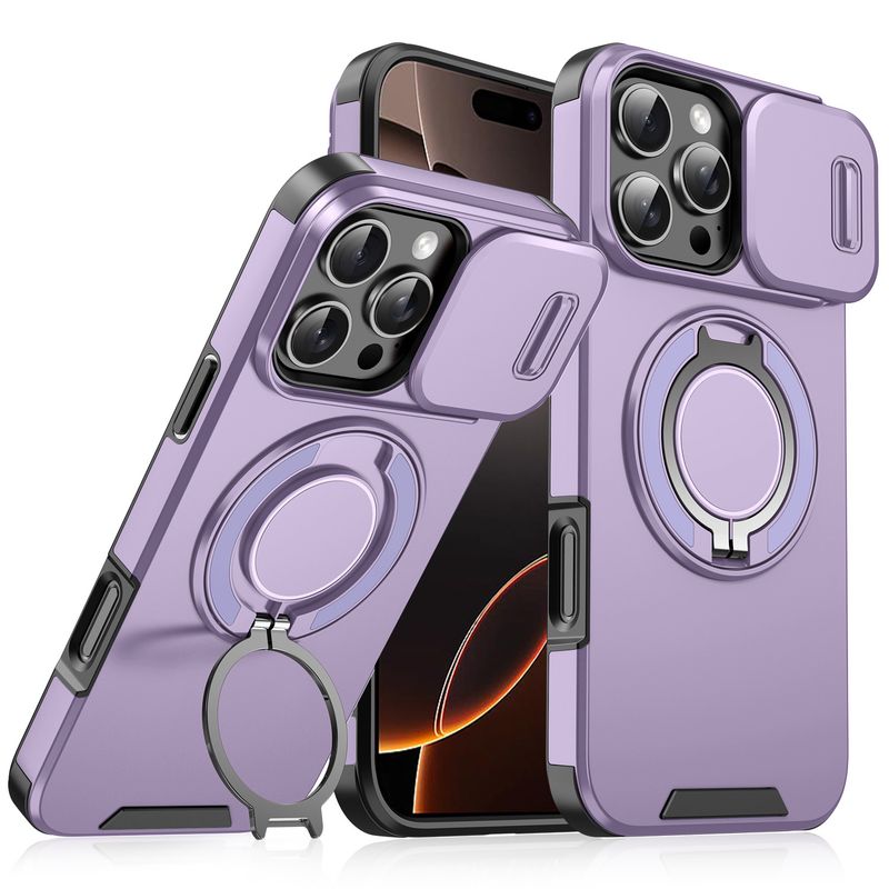 Funda para iPhone 16, 15, 14, 13, 12, 11 Pro Max, XS, XR, 8, 7 Plus, con soporte deslizante, protección para cámara, anillo resistente, a prueba de golpes_voghion.com