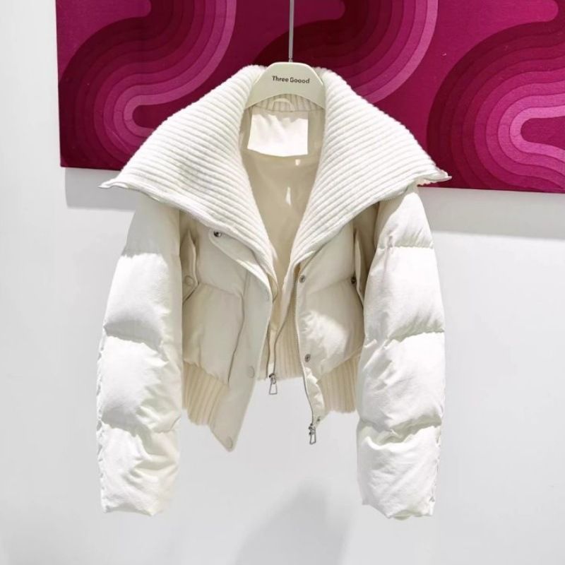 Damenbekleidung neue Baumwolljacke für Damen im Kurzstil mit hoher Taille und großem Revers, modische High-End-Jacke in reiner Farbe, vielseitiger warmer Wintermantel_voghion.com