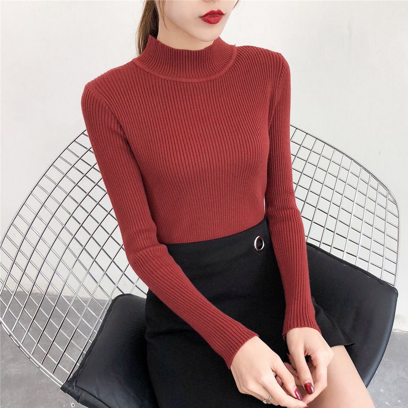 per donna 2023 autunno inverno nuovo slim fit maglione a maniche lunghe mezza dolcevita maglia strato di base top_voghion.com