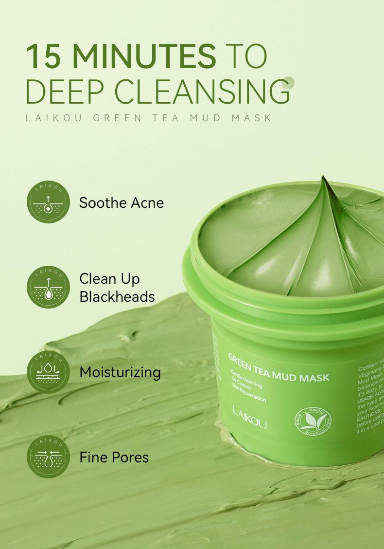 Laikou Green Tea Mud Mask 100g Cleansing Hydrating Moisturizing Mask Mud_voghion.com