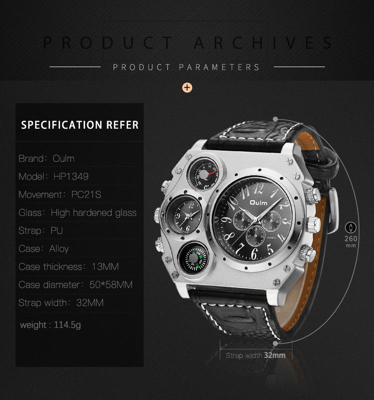 Men's Large Dial Multi-Time Zone Quartz Watch With Leather Strap, Casual Fashion Timepiece For Everyday Wear Dedicated Casual Men's Watch_voghion.com