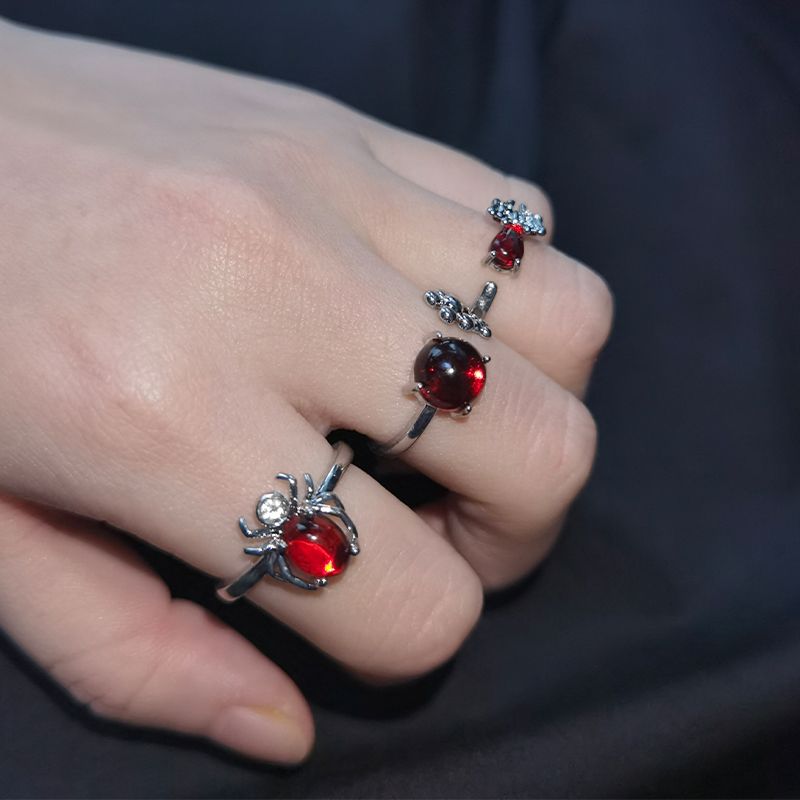 Moda 3 pezzi/set irregolare zircone opale Y2K stella coda di volpe anello di pietra di cristallo gotico ragno rosso pietra di luna anelli set gioielli_voghion.com