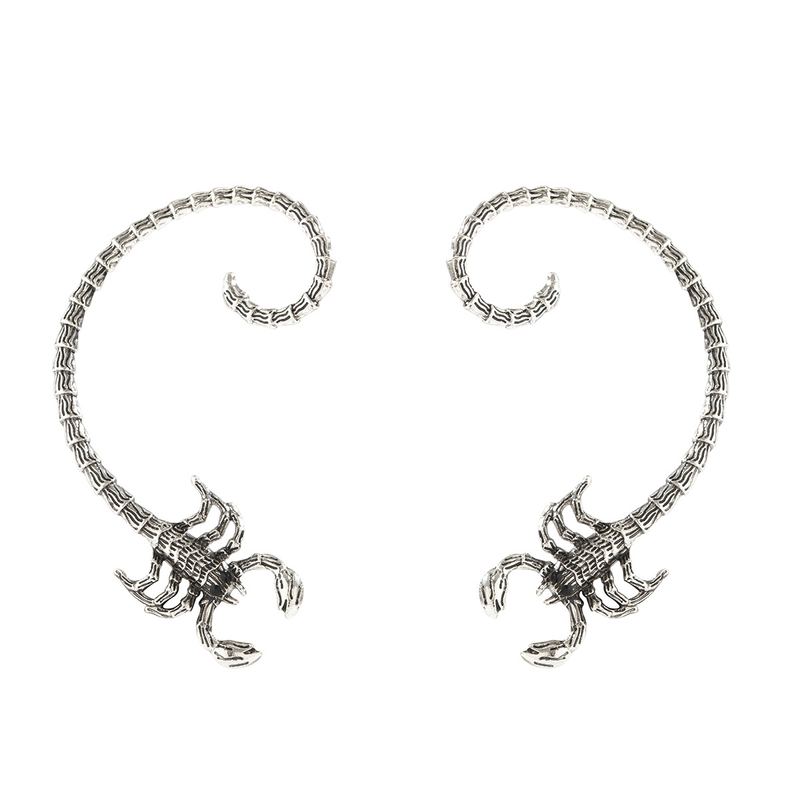 Zubehör Dark Outline Scorpion Gebogene Ohrringe Hip Hop Persönlichkeit Metall 3D Manschette Ohrhaken_voghion.com