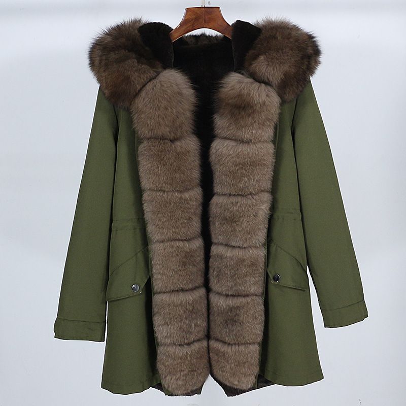 Haină de blană de vulpe medie și lungă pentru femei, cu căptușeală detașabilă de iarnă, pentru îmbrăcăminte_voghion.com