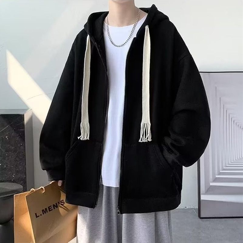 Woven rope cardigan hoodie men's spring and fashion label oversize hooded autumn top couple's jacket 5XL_voghion.com