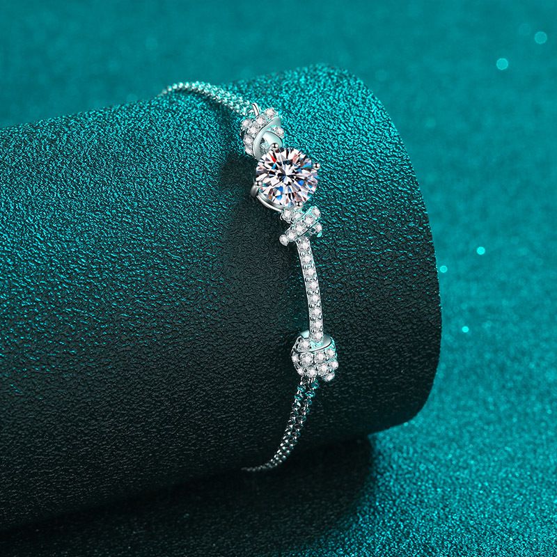 Pure Sier Women's Double Chain Push-pull Design With 2 Carat Moissanite Bracelet_voghion.com