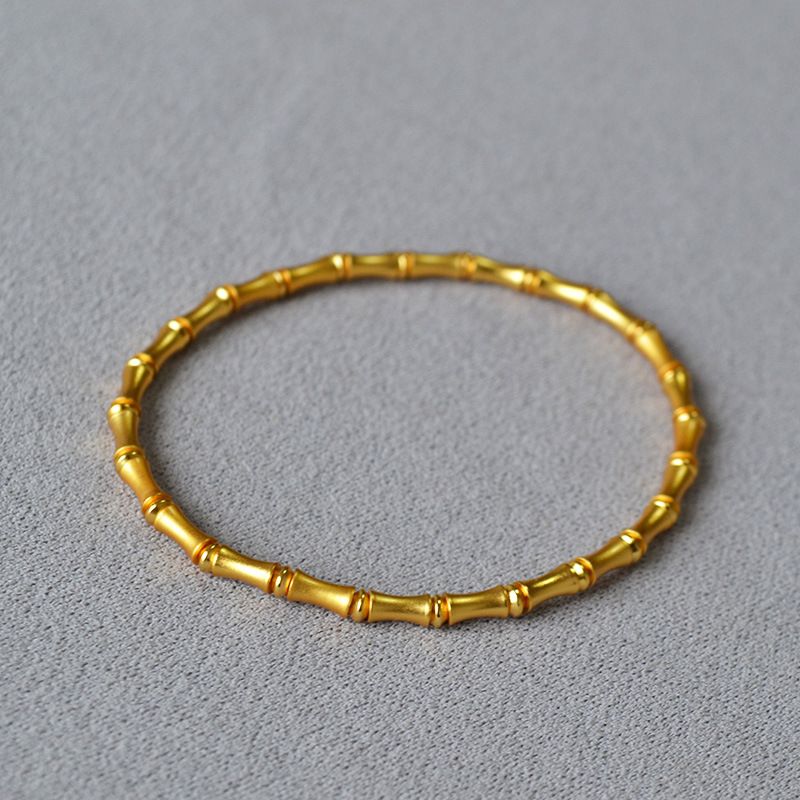 China-Chic New Chinese Popular Literature And Art Brass Ancient Gold Plated Frosted Bamboo Knot Elastic Bracelet Rising_voghion.com