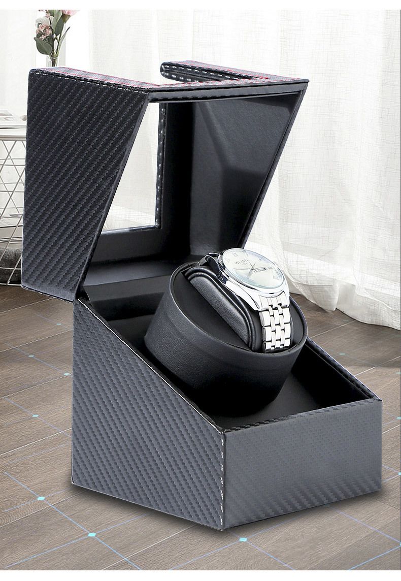 UnaMela Watch Winder For Automatic Watches: Rotating Watch Case In Carbon Fiber Leather, Watch Rotator With Quiet Motor, Battery Powered Or AC Adapter_voghion.com