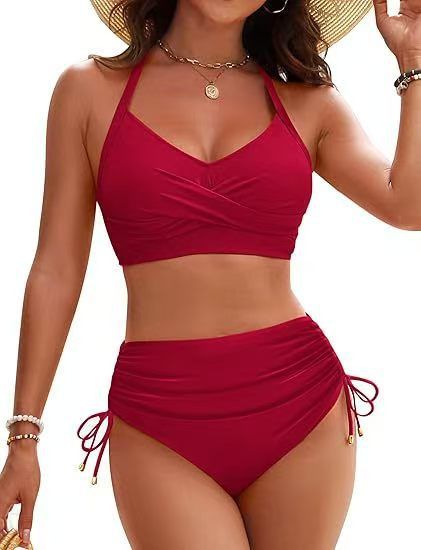 Dameskleding Nieuwe Multi Color Split Hoge Taille Trekkoord Dames Sexy Bikini Badpak_voghion.com
