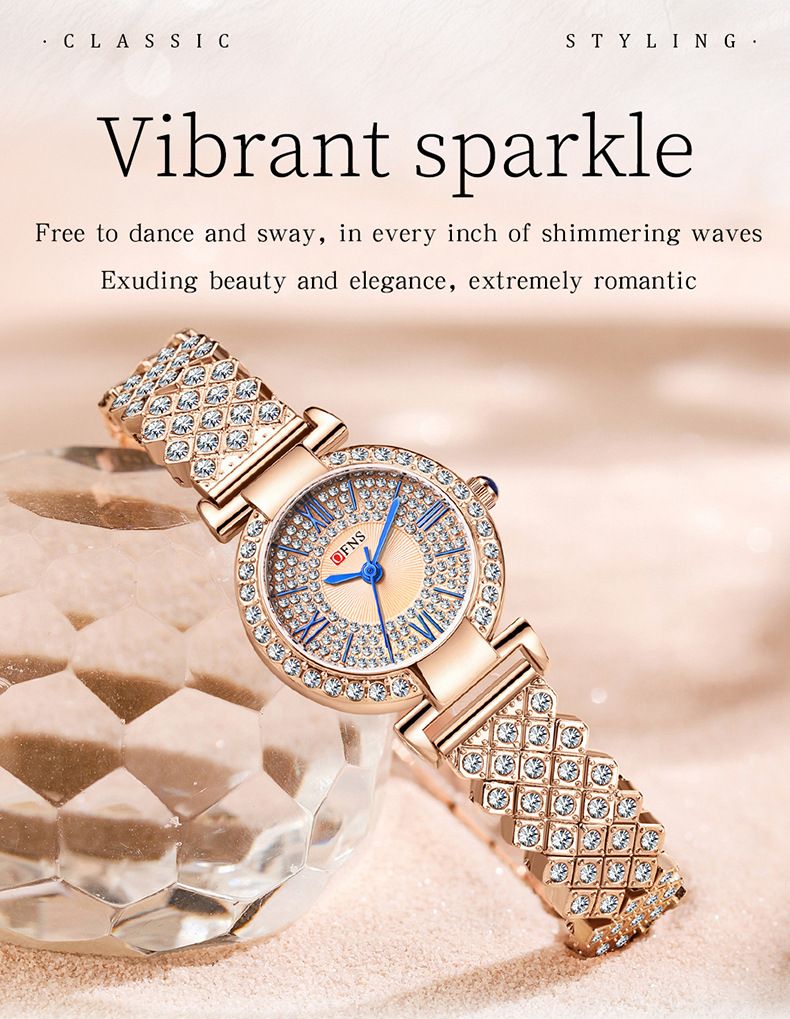 Elegante Damen-Quarzuhr mit Diamantlünette, wasserdicht, rundes Zifferblatt, Edelstahlverschluss, modische und zierliche runde kompakte Quarzuhr_voghion.com