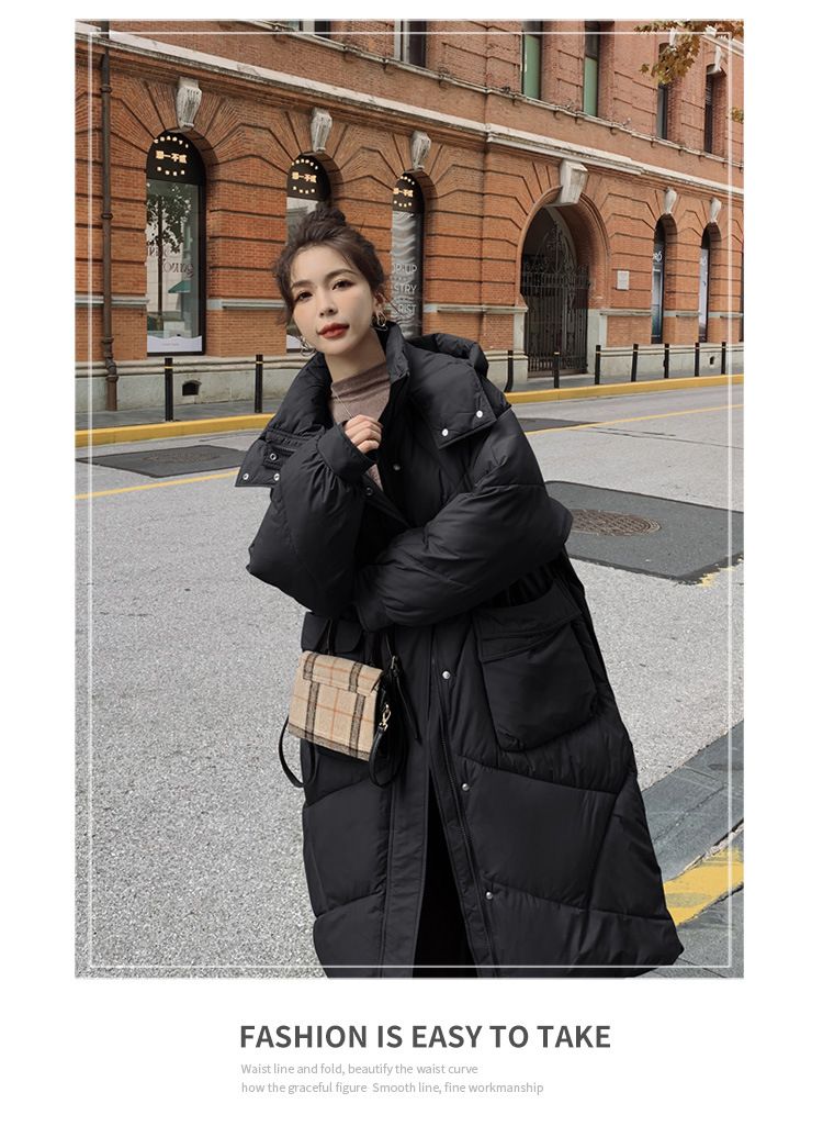 Giacca lunga da donna in cotone imbottito fino al ginocchio. La giacca coreana oversize in cotone imbottito ha un senso del design._voghion.com