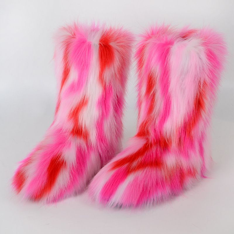 Winter snow boots Women's outer wear warm non-slip cross-border long fur mid-calf raccoon fur y2g fur boots_voghion.com