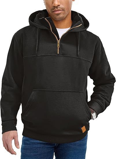 Herrenbekleidung Schweres Fleece-Kapuzenpullover - Warmer Winterpullover mit Kängurutasche, lässige, lockere Passform für Outdoor und Streetwear_voghion.com