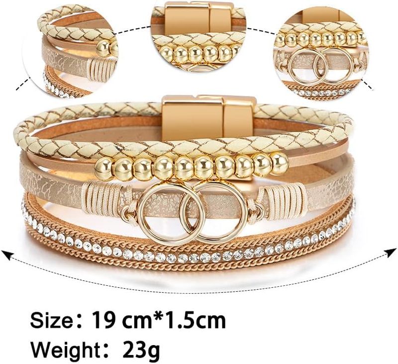 Fesciory Leopard Bracelet For Women, Boho Leather Wrap Multi-Layer Pearl Crystal Bracelet Bangle Jewelry_voghion.com