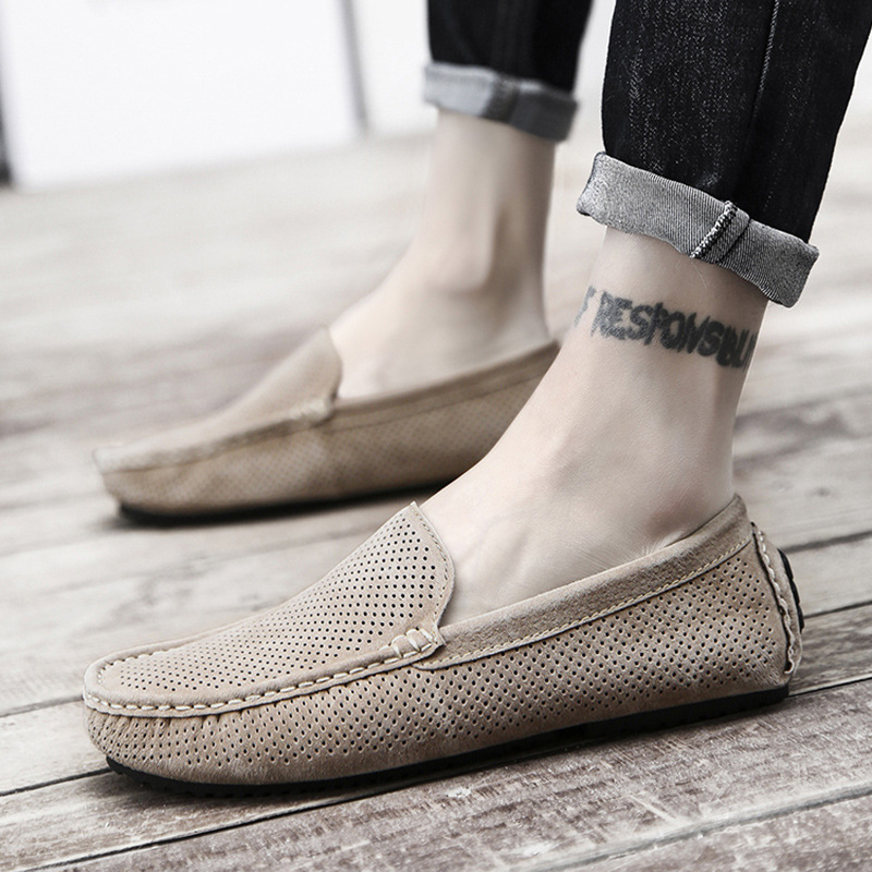 Heren zomer hol ademend bonensuèdeleer, gepersonaliseerde en veelzijdige luie herenschoenen, vrijetijdsschoenen_voghion.com
