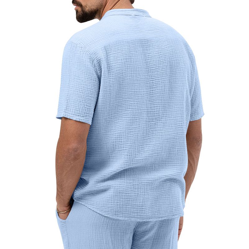 Maglietta estiva da uomo con colletto alla coreana, manica corta, leggera e casual, modello Bubble Fabric 2023_voghion.com
