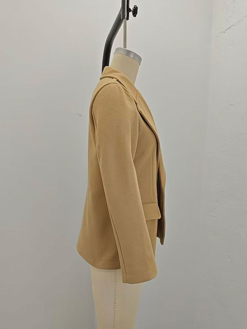 Women's Autumn Winter Wool Blend Buttoned Blazer Jacket - Slim Fit Office Casual Coat With Notch Lapel & Real Pockets_voghion.com