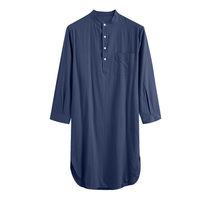 Man's clothing Fashion robe Long sleeve button solid color printed shirt Muslim men's robe_voghion.com