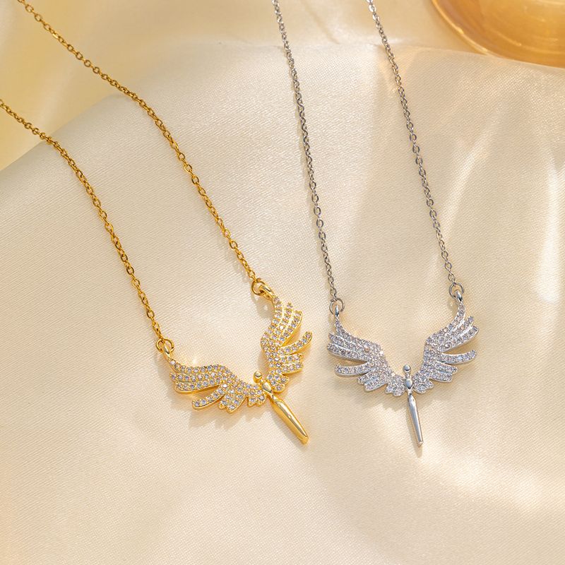 Stilvoller Verkauf Explosive Micro Inlaid Diamond Angel Wings Angel Halskette_voghion.com