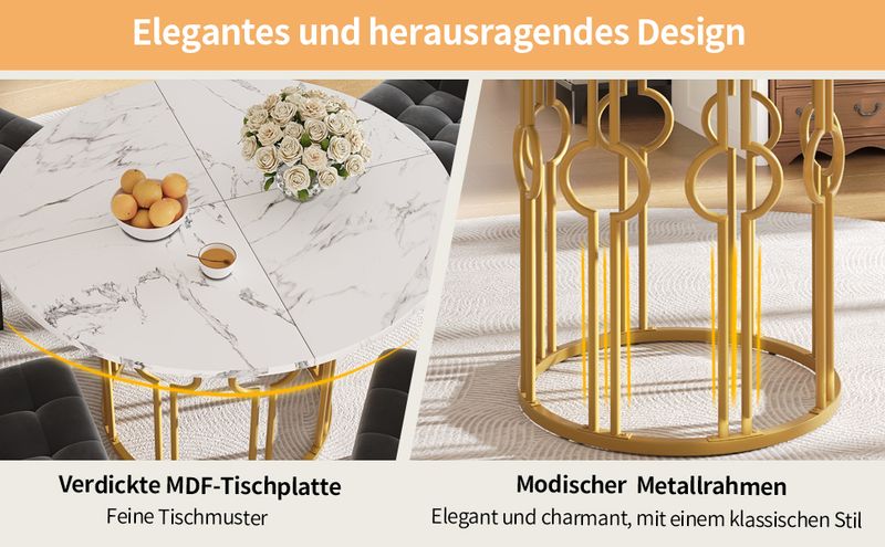 Rond Esstisch 100x76cm Avec Marmorplatte, Goldene Beine_voghion.com