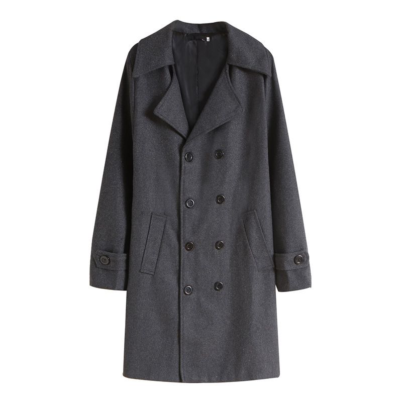 Autumn Winter New Men's Trench Coat Jacket Double-Breasted Mid-Length Woolen Overcoat_voghion.com