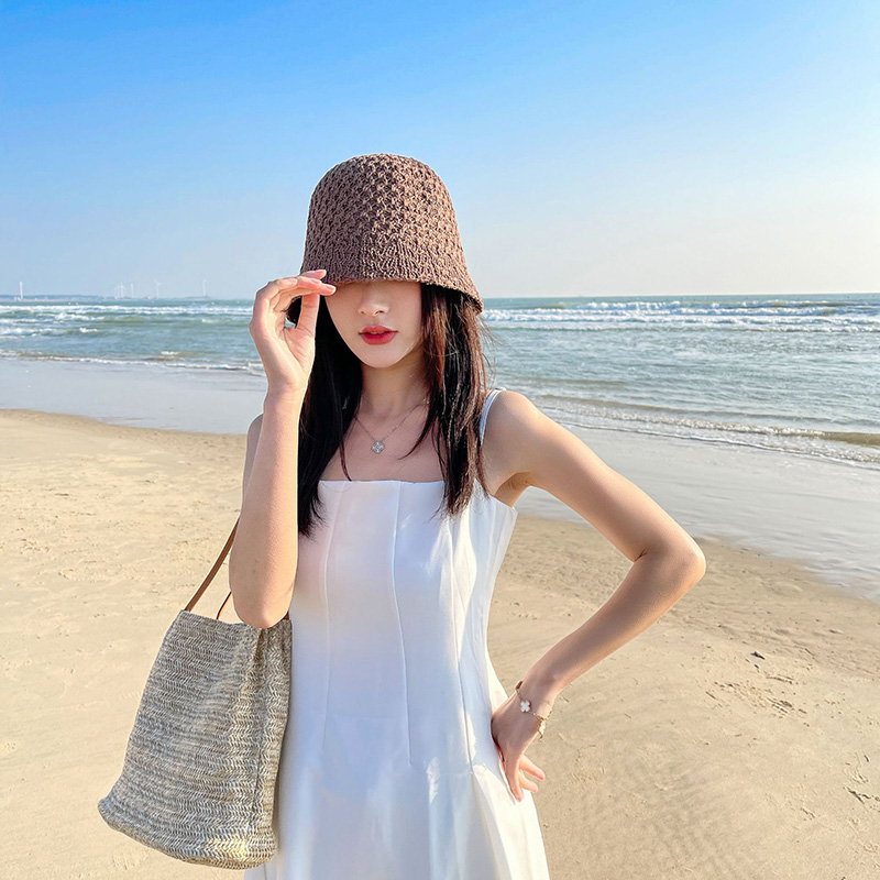 New Arrivals Solid Color Braid Bucket Hat For Women Summer Hollow Out Breathable Beach Hats Knit Dome Fisherman Caps Lady Sunshade_voghion.com