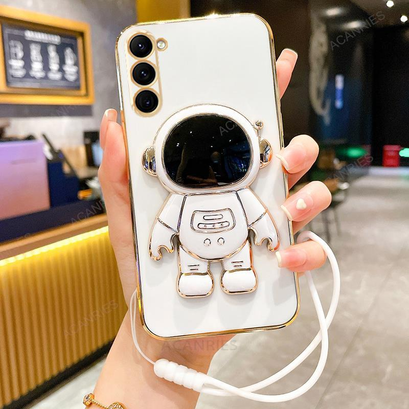 S 23 Astronaut Holder Plating Case For Samsung Galaxy S23 S21 S22 S20 Fe S10 S9 S8 Note 8 9 10 20 Plus Ultra Lanyard_voghion.com